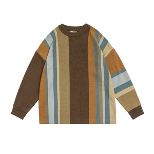 Haute qualité 60% coton mélangé usine en gros Logo personnalisé Streetwear couleur bloc rayé tricots unisexe pull pour hommes femmes - Product Image 5