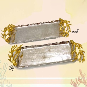 Lot de deux plateaux en fonte d'aluminium Art Deco Coral Reef Design pour les fêtes de Diwali Comprend une boîte-cadeau Occasions spéciales Décoration de table - Product Image 1