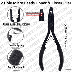 Kit d'outils pour extensions capillaires en acier inoxydable noir, durable et réutilisable : pinces, crochets, micro-anneaux, perles, outil de retrait et de pose à 2 trous - Product Image 4