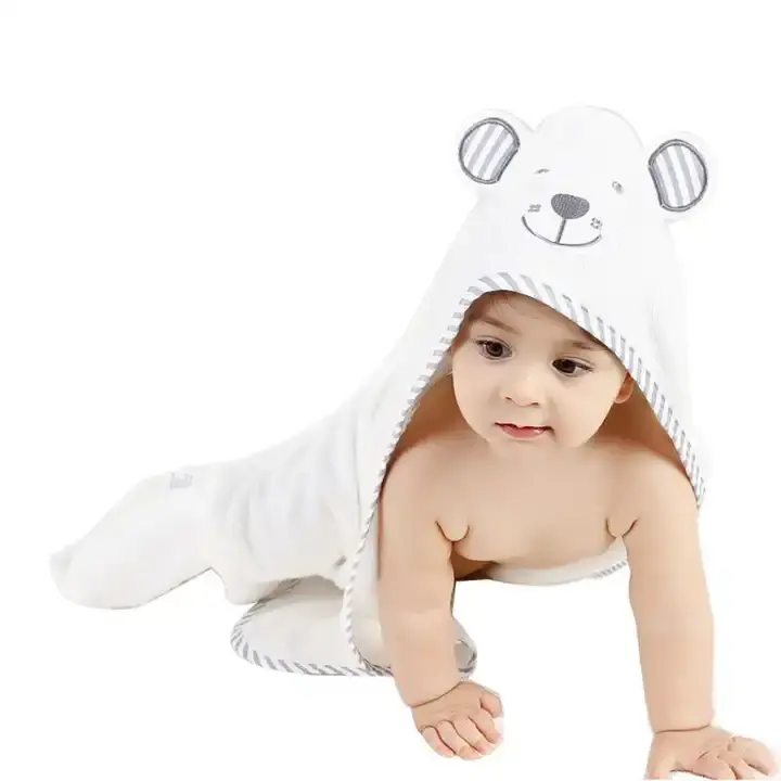 2023年に人気のソフトオーガニックバンブーベビーフード付きタオル、ユニークなデザインの幼児用低刺激性ベビータオル