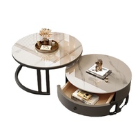 Ensemble de tables basses modernes rondes en pierre frittée, gigognes, avec pieds en métal, pour salon et maison