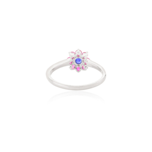 Magnifiquement conçu de haute qualité naturel coupe ronde rubis et bleu saphir Halo fleur bague en or blanc massif 14k bijoux - Product Image 6