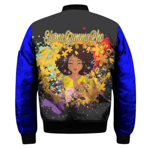 Giacca in Raso SGRho Sigma Gamma Rho 1922 Blu Reale e Oro, Bomber Ricamato Greco, Capospalla Femminile per Confraternita - Product Image 2