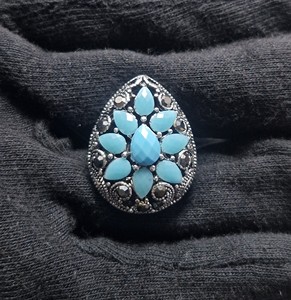 100% nouvelle bague en pierres précieuses Turquoise pour les femmes élégante conception de larme en argent Sterling griffe réglage incrustation laboratoire créé bijoux - Product Image 1