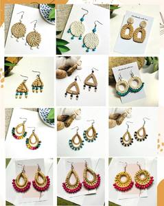 Pendientes de ratán hechos a mano de 100 por ciento de ratán natural, elegantes pendientes de ratán de Vietnam perfectos para boutiques de Navidad - Product Image 6