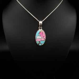 Z-053 |   Collar con Colgante Único de Plata de Ley con Turquesa Rosa Algodón de Azúcar |   Colgante de Algodón de Azúcar Rosa |   Cobre de Mohave - Product Image 6