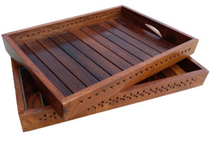 Bandeja DE SERVICIO DE MADERA Sheesham de estilo náutico Bandejas de madera pulida con patrones decorativos para vajilla o regalos - Product Image 3