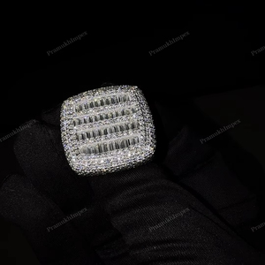 Rapper Style Hip Hop 925 Sterling <b>Silver</b> Moissanite Diamond <b>Ring</b> Baguette Cut Iced Out Luxury Custom Jewelry <b>Ring</b> for <b>Mens</b> - Product Image 1