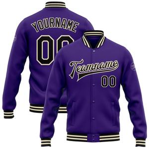 Vente en gros dans l'industrie directe de bombardier décontracté pour l'hiver personnalisé violet noir-blanc veste Letterman Varsity à pression intégrale - Product Image 1