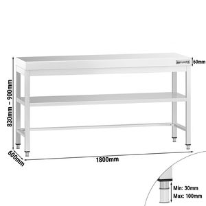 Commercial <b>Stainless</b> <b>Steel</b> Centre <b>Table</b> PREMIUM - 1800x600mm - with Undershelf - with Cross Bracing - Product Image 2