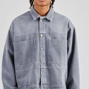 Haute qualité hommes coton blanc Denim surdimensionné veste entièrement personnalisé Vintage lavage à l'acide Denim collège Detroit veste 2026 - Product Image 4