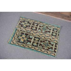 Alfombra de 1.6x2.2 pies, Alfombra Turca, Alfombra Vintage de Lana Azul Sólida - Product Image 3