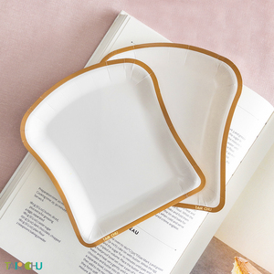 ชุดจานกระดาษแบบใช้แล้วทิ้งรูปทรงขนมปังปิ้งสำหรับงานปาร์ตี้เกรดอาหารพร้อมถาด - Product Image 6