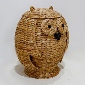 Jacinto de agua Natural en forma de Animal, búho, cestas de lavandería artesanales sostenibles hechas a mano con tapa para arte y decoración del hogar - Product Image 2