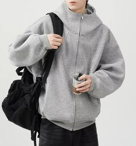 Oversize Loose Heavyweight Blank Heavy Black Drop Shoulder 100% algodón Fleece Zipper Plus Size Hoodies Sudadera para hombres - Product Image 5