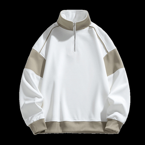 เสื้อฮู้ดคอปกสองชั้นแบบพับลงมีซิปครึ่งตัวของผู้ชายเสื้อสเวตเตอร์คอ1/4แบบรูดซิปครึ่งตัวของผู้ชายผ้าคอตตอนผสม - Product Image 6