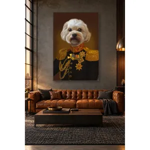 Fida White Curly Dog in Black Uniform <b>Canvas</b> Print - Product Image 4