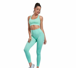 Combinaison de sport respirante 100% coton pour femmes, vêtements de fitness à motif solide, vêtements de sport avec logo avant pour le yoga - Product Image 2