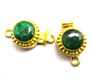 Prem Bhaya, fermoir boîte en or plaqué 18 carats avec pierre précieuse émeraude, 24x19x10mm, fabrication de bijoux, B617-Emeraude, composants de bijoux 2/3 - Product Image 1