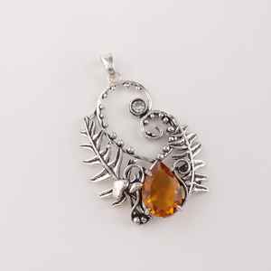 Citrine Gemstone Sterling Silver Pendant Handmade New Year Gift Fashionable Unique Design IGI Certified Jewelry <b>for</b> <b>Mother</b> <b>Wife</b> - Product Image 2