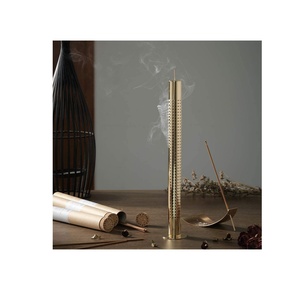 Moderno Quemador de Incienso de Latón Redondo con Base de Piedra Natural para Varillas de Incienso, Decorativo para el Hogar, Pulido - Product Image 1