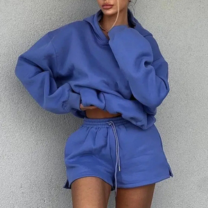 Conjunto de Sudadera con Capucha Corta y Pantalones Cortos Deportivos para Mujer, con Logotipo Personalizado, Estilo Casual, 2 Piezas - Product Image 4