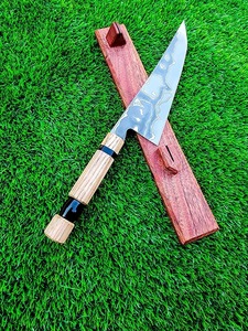 มีดเชฟเหล็กกล้าคาร์บอนทำมือ ใบมีดสลักลายสวยงาม ด้ามไม้ดีไซน์สวย พร้อมปลอกหนัง มีดสั่งทำพิเศษหรือมีดเอาตัวรอด - Product Image 5