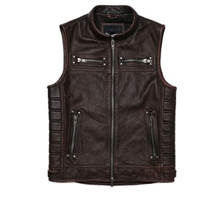 Diseño clásico para y producto personalizado Chaleco de cuero de mezclilla Hombre Chaleco de cuero largo por encargo - Product Image 1