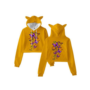 Sudadera corta con capucha para mujer, de alta calidad, con logotipo personalizado, sin pedido mínimo, Top corto de gran tamaño, Jersey - Product Image 2