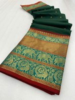 Nouveau lancement exportation qualité tissé à la main mercerisé coton soie tissu femmes Saree pour un usage occasionnel de l'Inde Kanchipuram Style