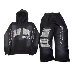 Bordado acampanado Personalizar Lavado ácido Sudadera con capucha y pantalones de chándal Conjunto de gran tamaño Baggy Custom Sweatsuits Chándales Pantalones de chándal acampanados - Product Image 3