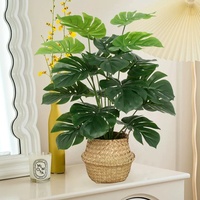 Grosir besar buatan Monstera Deliciosa Split Leaf phildendron Interior dekoratif pot plastik hijau untuk Thanksgiving