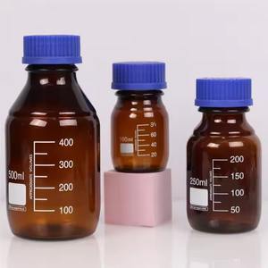 Bouteilles de laboratoire ambrées graduées de haute qualité de 100ml avec filetage DIN et bouchon à vis en polypropylène (PP) - Product Image 2