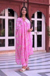 Latest Maruti Fashion Women's Traditional Style Cambric Cotton Digital Print Floral 3 Piece Regular Fit Kurti Pant Dupatta Pure - Product Image 3