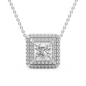 Pendentif en argent 925 double halo Moissanite coupe princesse pour filles pendentifs et breloques uniques et élégants - Product Image 1