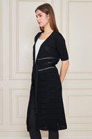 Cárdigan Largo de Punto para Mujer, Manga Corta, Cuello en V, Estilo Envolvente y con Lazos, Color Sólido, Estilo Minimalista, Antipilling, Ropa Casual