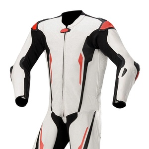 Traje de cuero para motocicleta para hombre, protección para montar en motocicleta, traje de carreras de cuero genuino 100%, Blanco completo con negro rojo de una pieza - Product Image 4