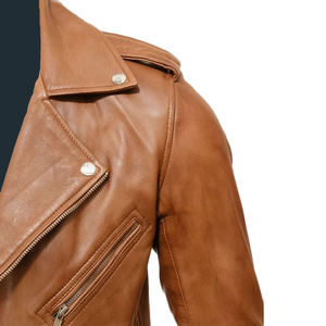 Veste en cuir véritable pour hommes, manteau de moto style motard, vêtements d'extérieur d'hiver élégants avec poches zippées et col montant - Product Image 3