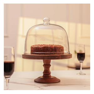 Le plus nouveau support de gâteau en bois décoratif de conception avec le support de gâteau en bois fait main de concepteur de dôme en verre avec le dessus en verre pour l'usage de cuisine - Product Image 1
