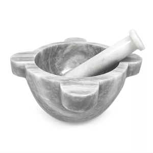 Marble Mortar and Pestle Set Gray White <b>Texture</b> Latest Design And Kitchen and Restaurant Used - Product Image 1
