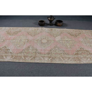 Vintage 4.7ft X 12.4ft Grande Surface Tapis Turc Classique Rose & Beige Patchwork Conception Laine Matériel Latex Support pour Chambre d'Adolescent - Product Image 3
