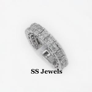 Bague en diamant Baguette plaquée or blanc 10 carats 925 argent VVS Moissanite Iced Out alliance pour hommes femmes cadeau d'anniversaire - Product Image 1