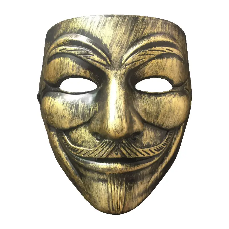 Or Argent Anonyme Masque V Personnalisé Vente en Gros Vacances Hacker Anonyme Halloween Masque Adulte