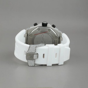 Reloj de diamantes cultivados en laboratorio helado de lujo Unisex con banda de goma única blanca, caja chapada en plata de ley 925, joyería de moda T - Product Image 4