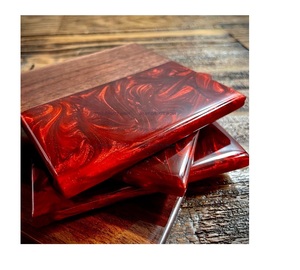Best Quality Elegant Style Wood and Resin Square Shape Brown and Red Color <b>Coasters</b> <b>Set</b> Home and Kitchenware Used New Design - Product Image 1