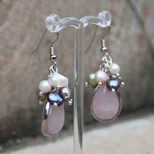 Handmade <b>Pink</b> Gemstone Cluster <b>Earrings</b> <b>Pink</b> Rose Quartz <b>Earrings</b> With <b>Pearl</b> Drops Elegant Dangle <b>Earrings</b> Gift For Her - Product Image 5