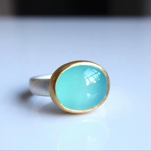 แหวนโบโฮประดับพลอยคาลซิโดนีสีฟ้าธรรมชาติแหวนเงินแท้ของขวัญวันแม่สำหรับผู้หญิงแหวนเครื่องประดับ - Product Image 1