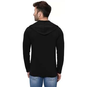 เสื้อยืดคอกลมมีฮู้ดสำหรับผู้ชายสีดำสีแดงสีดำสำหรับผู้ชาย - Product Image 6