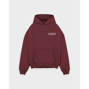 <b>Mens</b> <b>Burgundy</b> Hooded Sweatshirt Custom Logo Heavyweight Long Sleeve Pullover <b>Hoodie</b> Trackstar OEM Private Label - Product Image 2