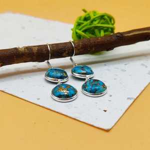 ต่างหูหินคู่ทำด้วยมือสำหรับผู้หญิง925เงินสเตอร์ลิงสีฟ้าทองแดงเทอร์ควอยซ์ดีไซน์ฝามุกของขวัญหลักราคาขายส่ง - Product Image 1